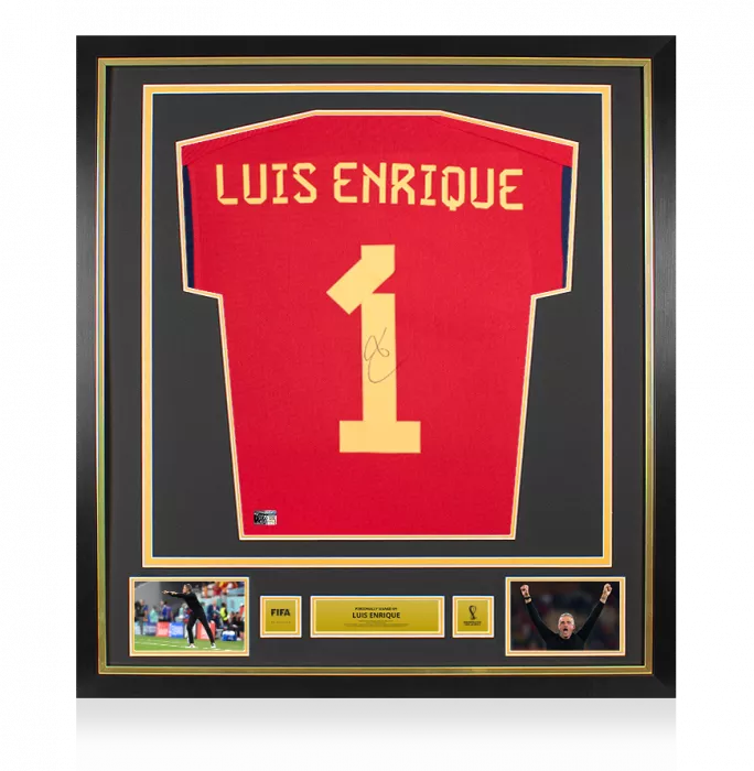 icons Luis Enrique Official 2022 FIFA World Cup™ Back Signed and Framed Spain 2022 Home Shirt with Fan Style Numbers