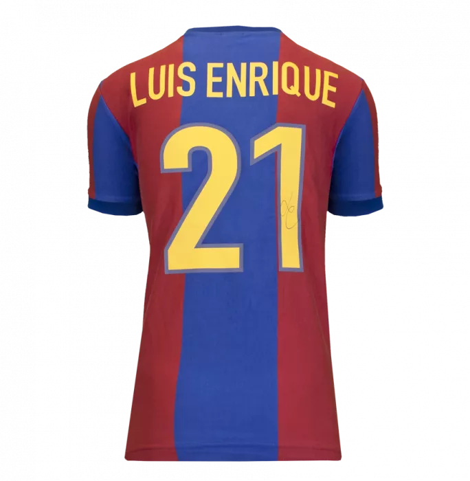 Luis Enrique Official UEFA Champions League Back Signed And Hero Framed FC Barcelona Retro Home Shirt With Fan Style Numbers