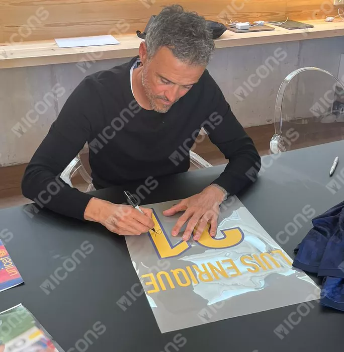 Luis Enrique Official UEFA Champions League Back Signed And Hero Framed FC Barcelona Retro Home Shirt With Fan Style Numbers