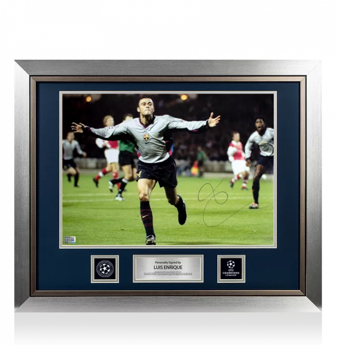Icons Luis Enrique Official UEFA Champions League Signed And Framed FC Barcelona Photo: UEFA Champions League Goal