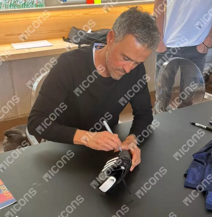 Icons Luis Enrique Official UEFA Champions League Signed Black Adidas Goletto Boot In Acrylic Case