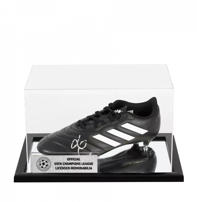 icons Luis Enrique Official UEFA Champions League Signed Black Adidas Goletto Boot In Acrylic Case