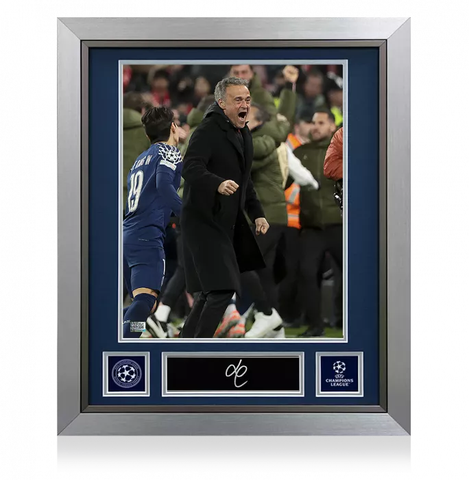icons Luis Enrique Official UEFA Champions League Signed Plaque and Photo Frame: Iconic PSG Victory at Anfield