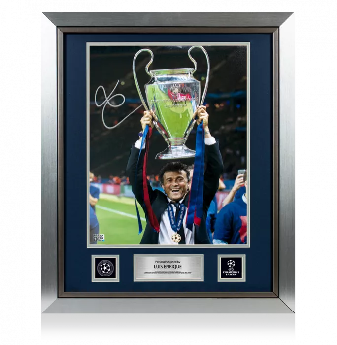 icons Luis Enrique Official UEFA Champions League Signed and Framed FC Barcelona Photo: 2015 Winner