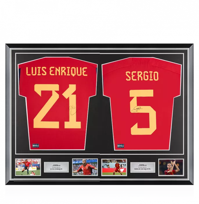 icons Luis Enrique & Sergio Busquets Signed Spain Shirts In Classic Dual Frame