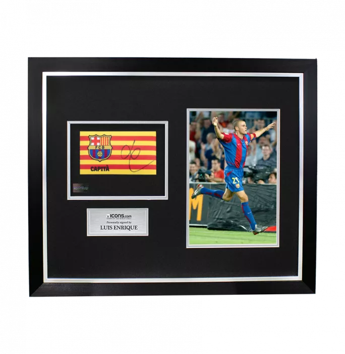 icons Luis Enrique Signed and Framed FC Barcelona Branded Captain's Armband