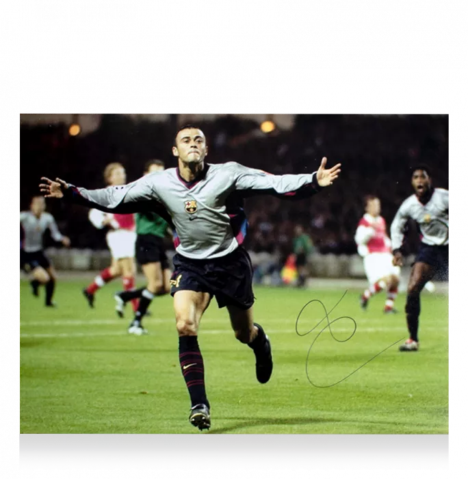Icons Luis Enrique Signed FC Barcelona Photo In Black Wooden Frame: UEFA Champions League Goal
