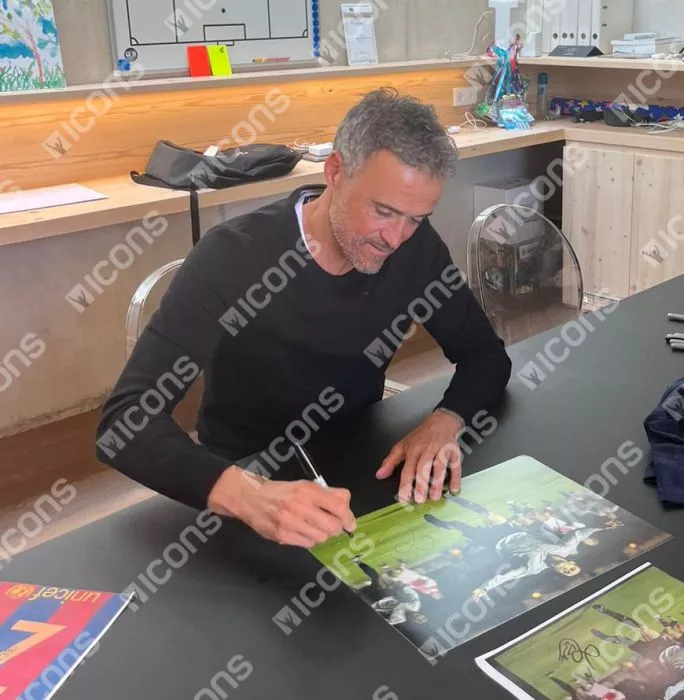 Icons Luis Enrique Signed FC Barcelona Photo In Black Wooden Frame: UEFA Champions League Goal