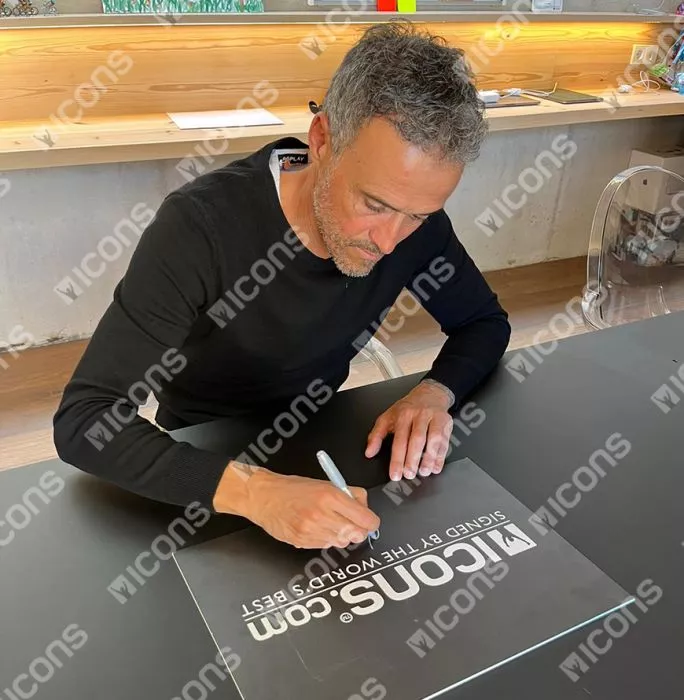 Icons Luis Enrique Signed FC Barcelona Photo In Black Wooden Frame: UEFA Champions League Goal