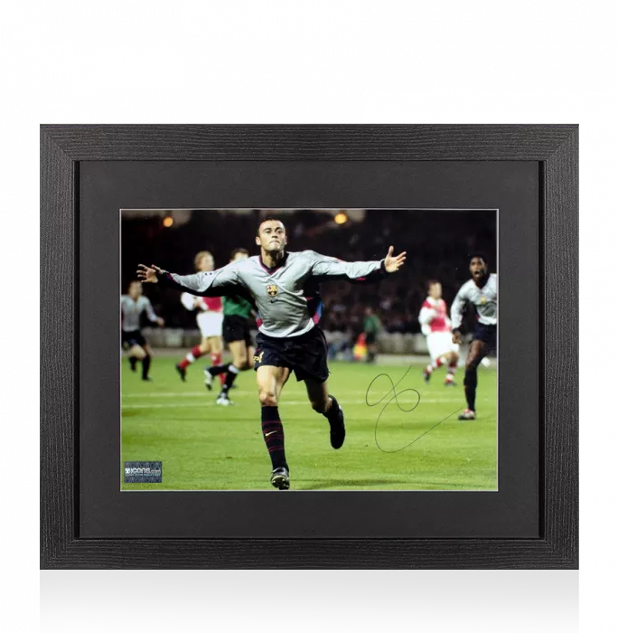 icons Luis Enrique Signed FC Barcelona Photo In Black Wooden Frame: UEFA Champions League Goal
