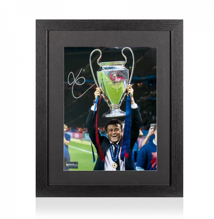 icons Luis Enrique Signed FC Barcelona Photo In Black Wooden Frame: 2015 UEFA Champions League Winner