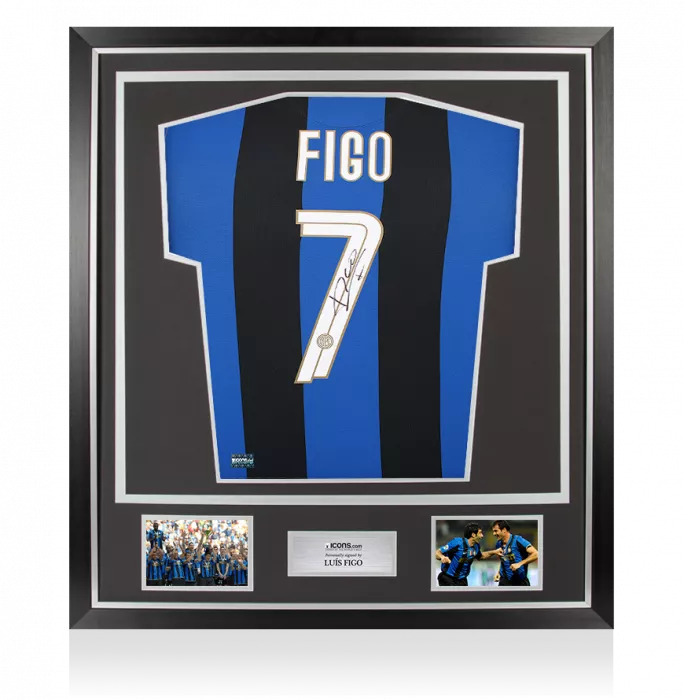 icons Luis Figo Back Signed Internazionale 2008-09 Home Shirt In Classic Frame