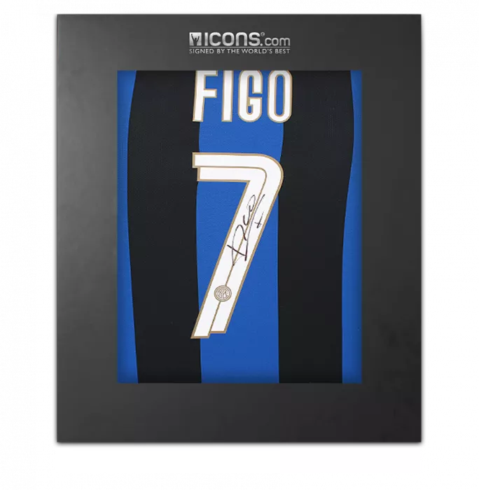 icons Luis Figo Back Signed Internazionale 2008-09 Home Shirt In Deluxe Packaging