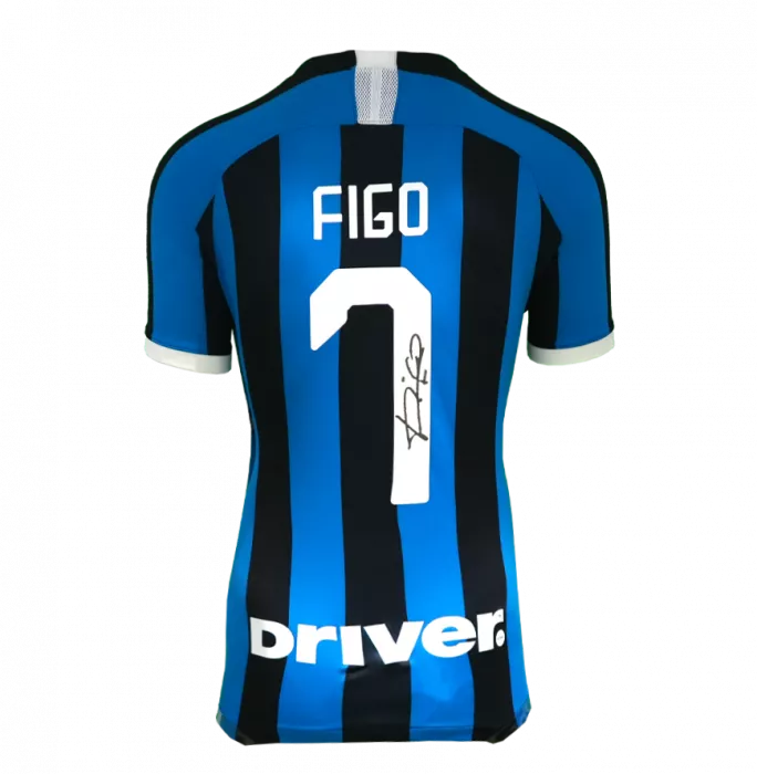 Icons Luis Figo Back Signed Internazionale 2019-20 Home Shirt With Fan Style Number In Classic Frame