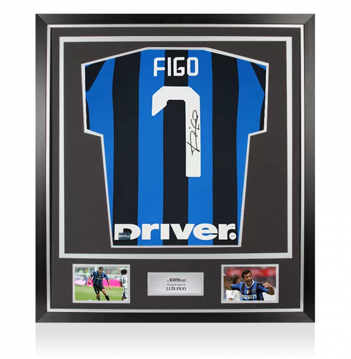 icons Luis Figo Back Signed Internazionale 2019-20 Home Shirt with Fan Style Number In Classic Frame