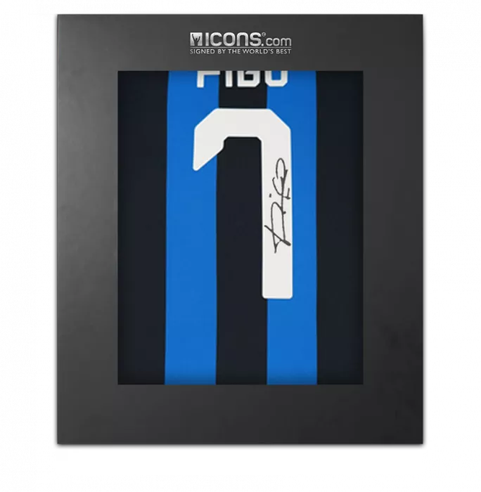 icons Luis Figo Back Signed Internazionale 2019-20 Home Shirt with Fan Style Number In Deluxe Packaging