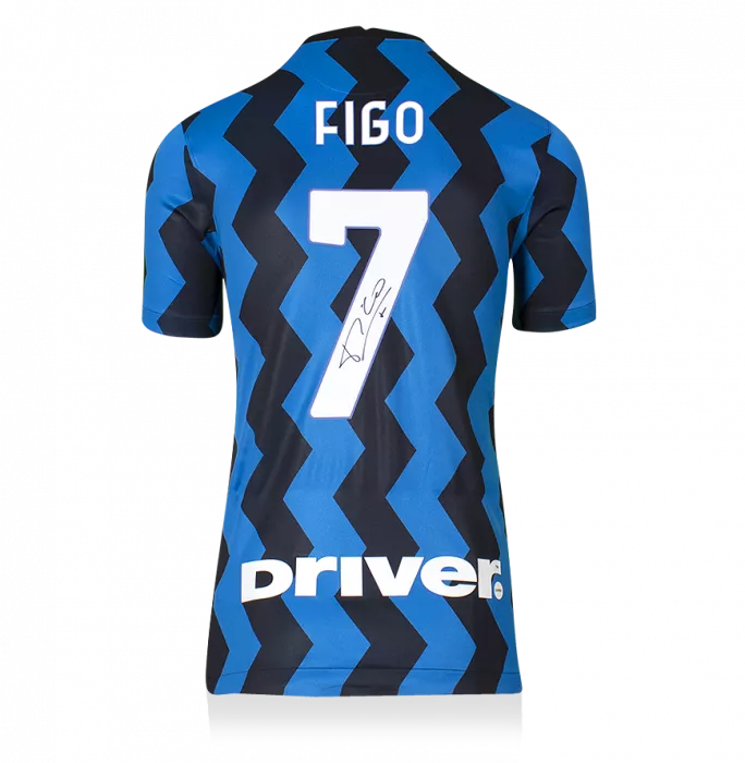 Icons Luis Figo Back Signed Modern Internazionale Home Shirt With Fan Style Numbers In Classic Frame