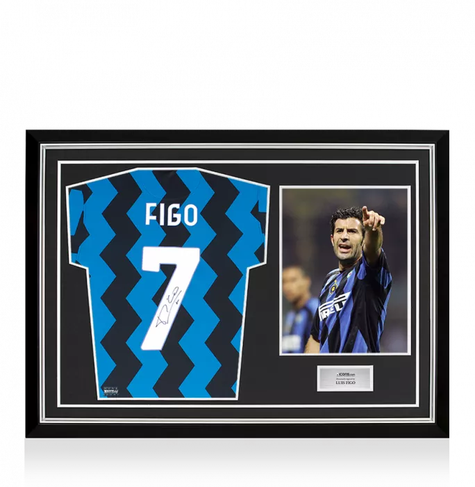 icons Luis Figo Back Signed Modern Internazionale Home Shirt With Fan Style Numbers In Hero Frame: Option 1