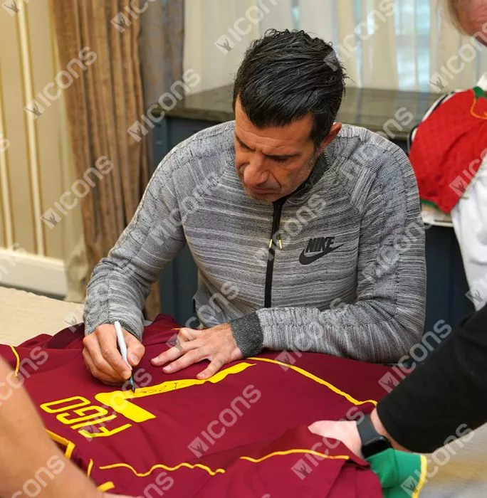 Icons Luis Figo Back Signed Portugal 2002-04 Home Shirt In Classic Frame
