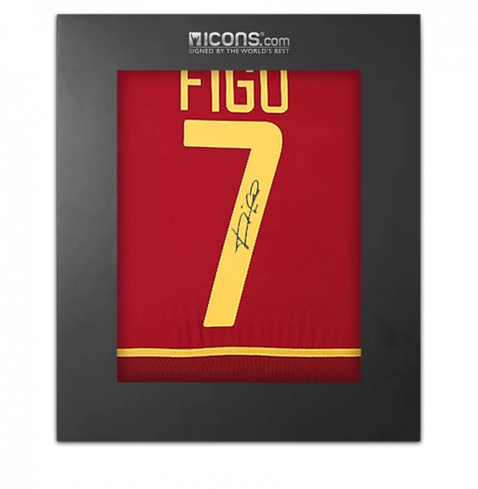 icons Luis Figo Back Signed Portugal 2002-04 Home Shirt In Deluxe Packaging
