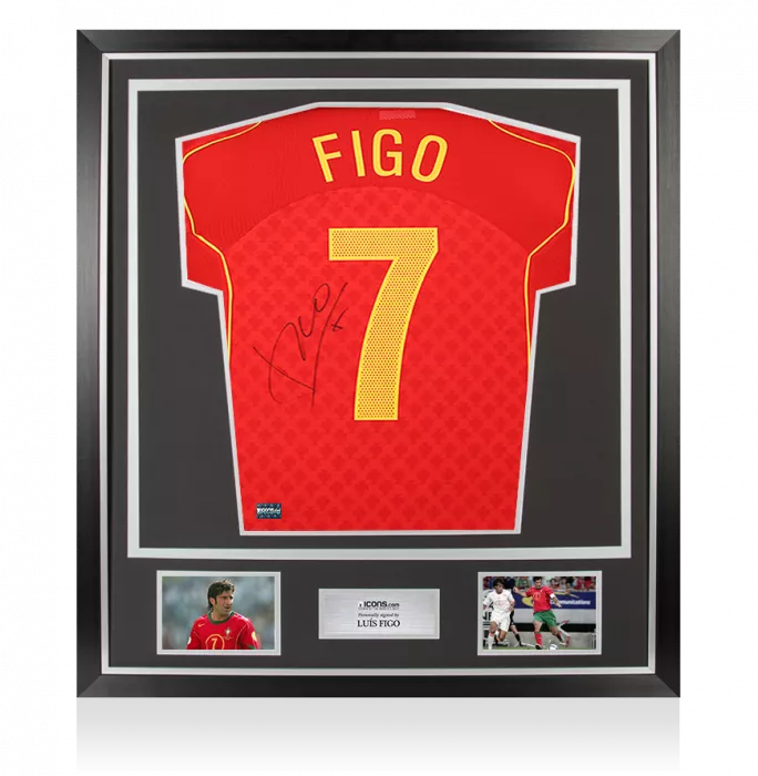 icons Luis Figo Back Signed Portugal 2004-06 Home Shirt In Classic Frame