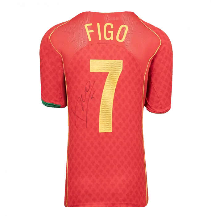 Icons Luis Figo Back Signed Portugal 2004-06 Home Shirt In Deluxe Packaging