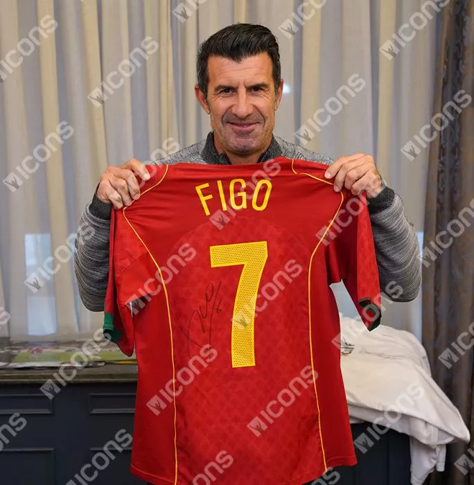 Icons Luis Figo Back Signed Portugal 2004-06 Home Shirt In Deluxe Packaging