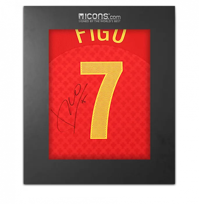 icons Luis Figo Back Signed Portugal 2004-06 Home Shirt In Deluxe Packaging