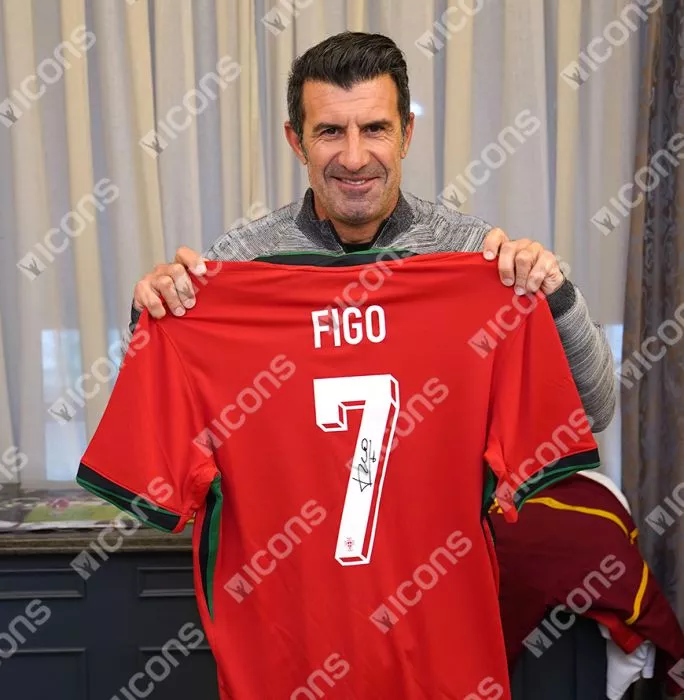 Icons Luis Figo Back Signed Portugal 2024 Home Shirt In Hero Frame: Option 1