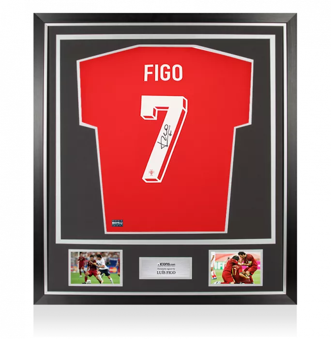 icons Luis Figo Back Signed Portugal 2024 Home Shirt In Classic Frame