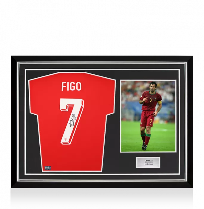 icons Luis Figo Back Signed Portugal 2024 Home Shirt In Hero Frame: Option 1