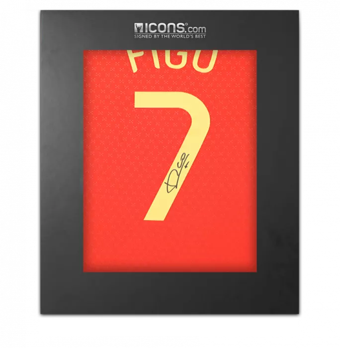 icons Luis Figo Back Signed Portugal 2025-26 Home Shirt with Fan Style Number In Deluxe Packaging