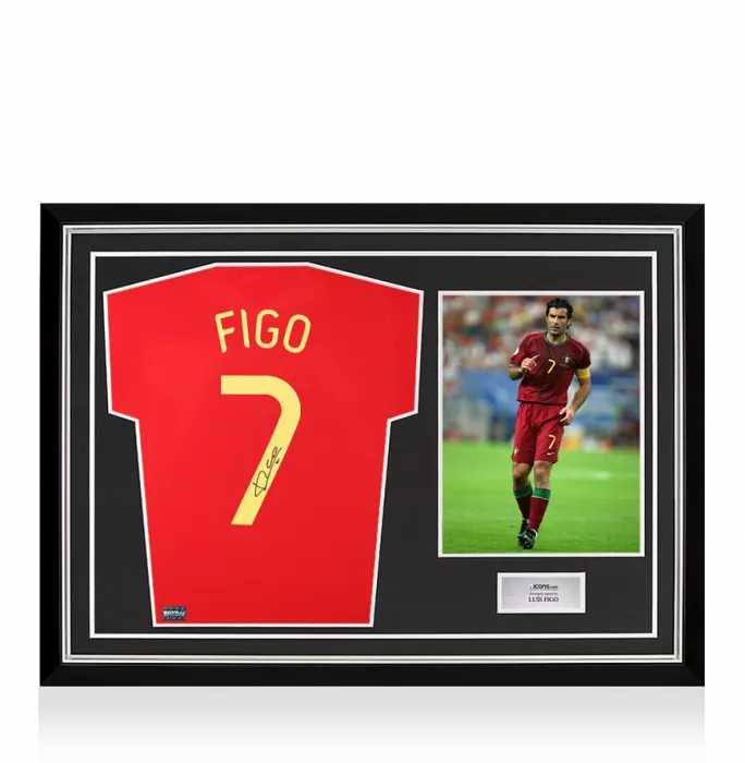 icons Luis Figo Back Signed Portugal Modern Home Shirt In Hero Frame: Option 1