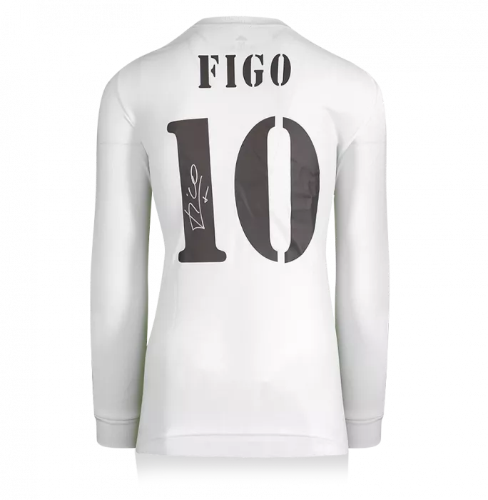 icons Luis Figo Back Signed Real Madrid 2001-02 Home Shirt With Long Sleeves