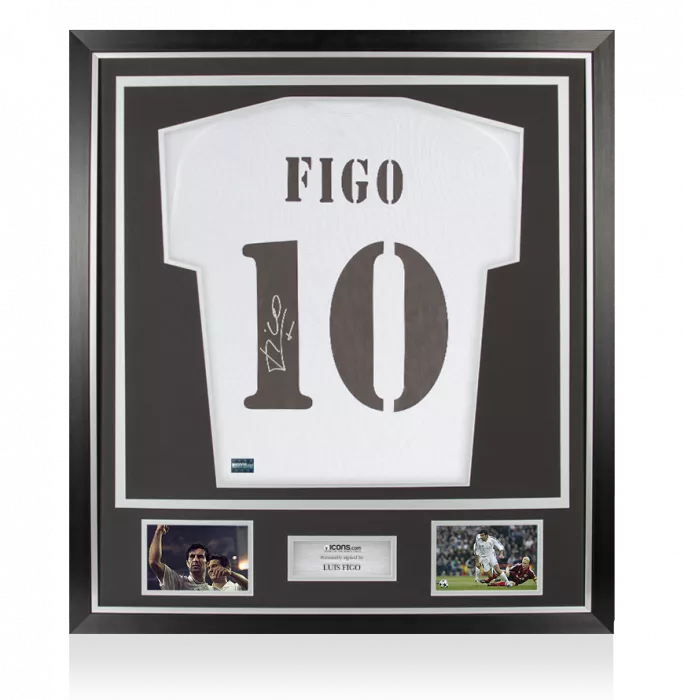 icons Luis Figo Back Signed Real Madrid 2001-02 Home Shirt In Classic Frame