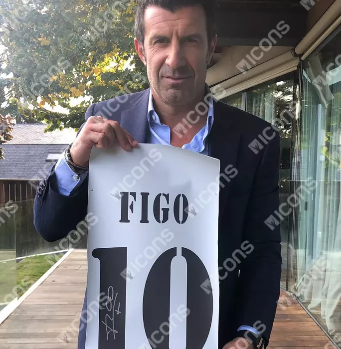 Icons Luis Figo Back Signed Real Madrid 2018-19 Home Shirt With Fan Style Numbers In Classic Frame