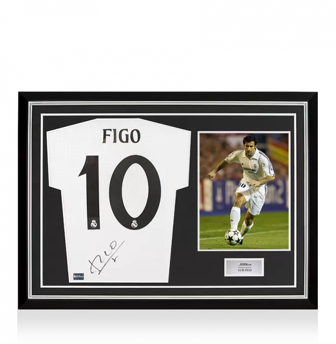 icons Luis Figo Back Signed Real Madrid 2024-25 Home Shirt In Hero Frame: Option 1