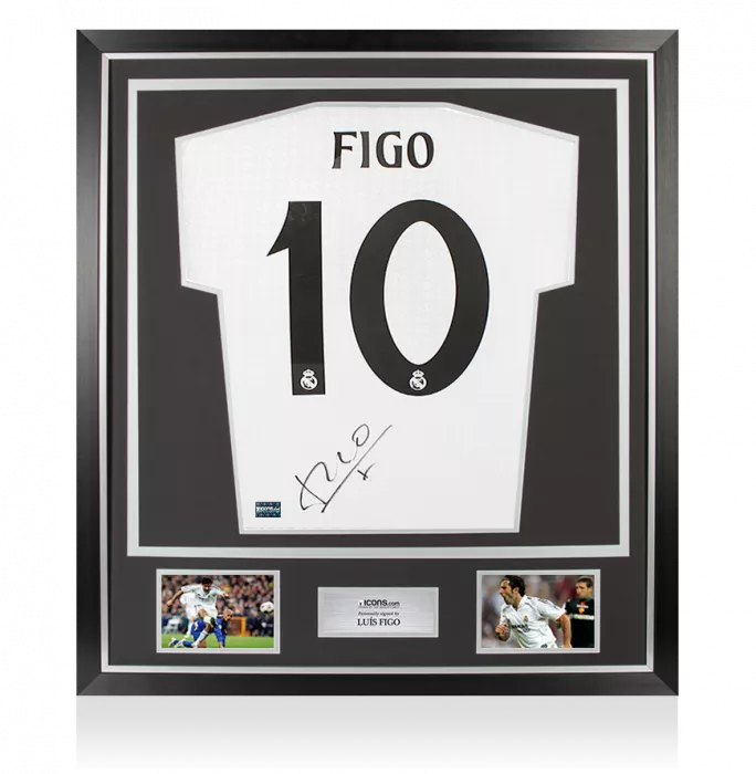 icons Luis Figo Back Signed Real Madrid 2024-25 Home Shirt In Classic Frame