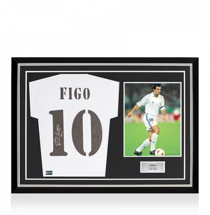 icons Luis Figo Back Signed Real Madrid Icons Shirt In Hero Frame: Option 1