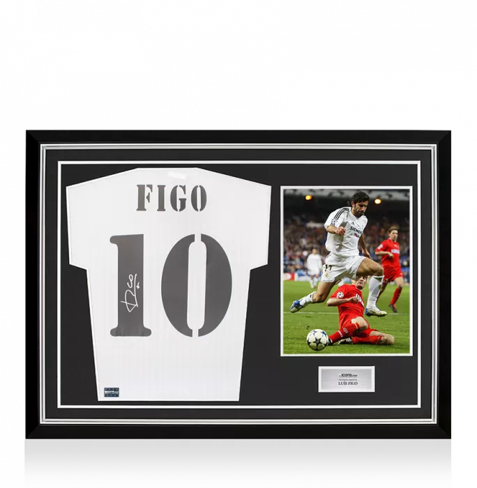 icons Luis Figo Back Signed Real Madrid Terrace Shirt In Hero Frame: Option 1
