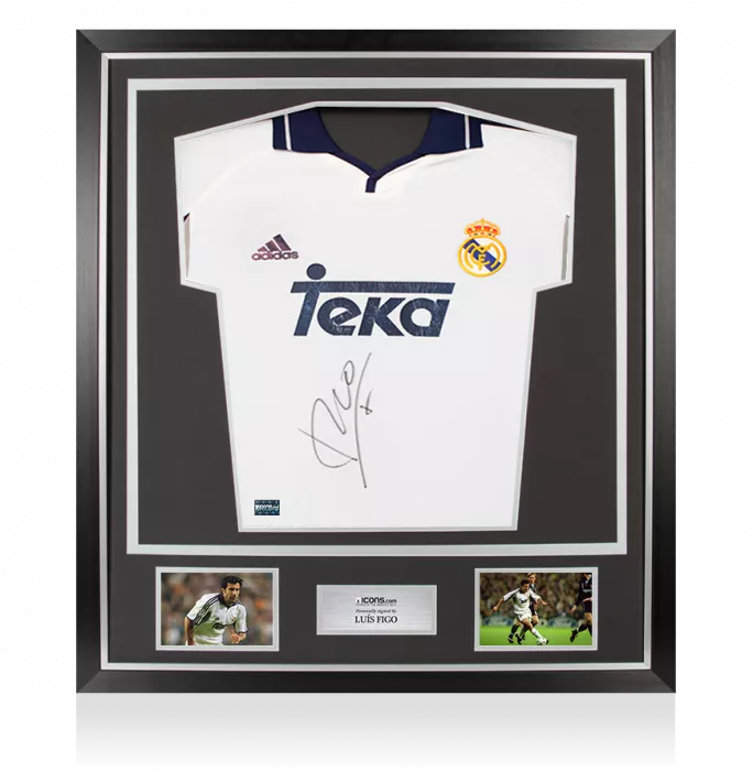 icons Luis Figo Front Signed Real Madrid 2000-01 Home Shirt In Classic Frame
