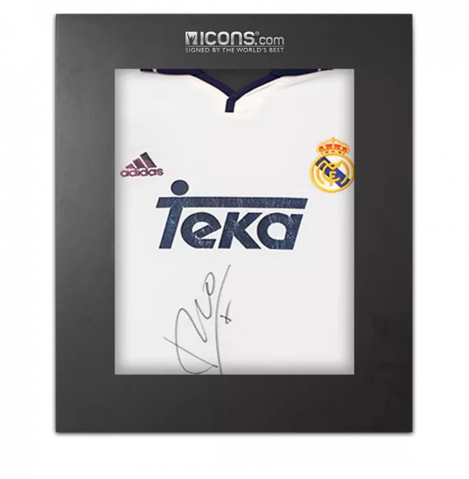 icons Luis Figo Front Signed Real Madrid 2000-01 Home Shirt In Deluxe Packaging