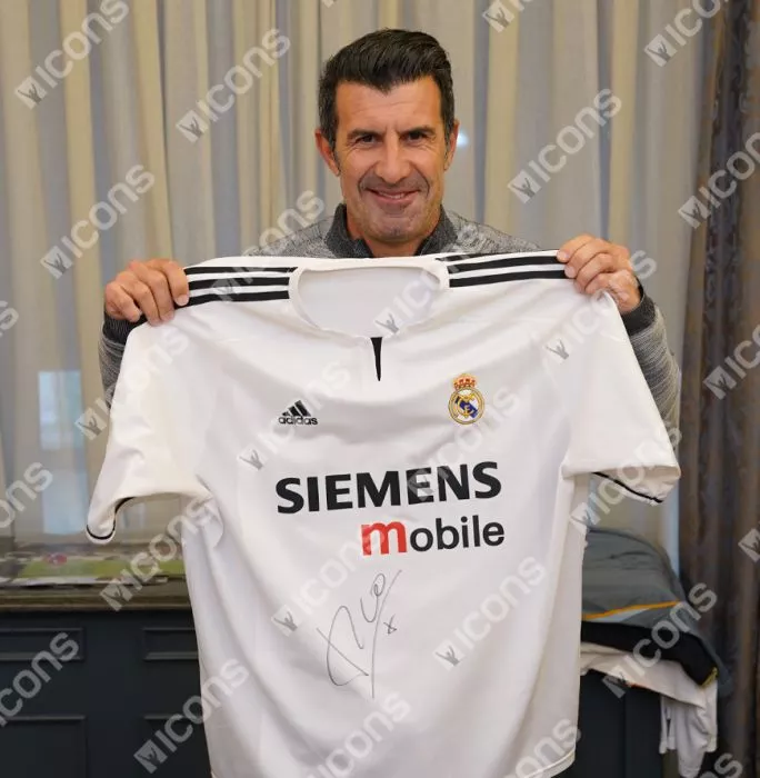 Icons Luis Figo Front Signed Real Madrid 2003-04 Home Shirt In Hero Frame: Option 1
