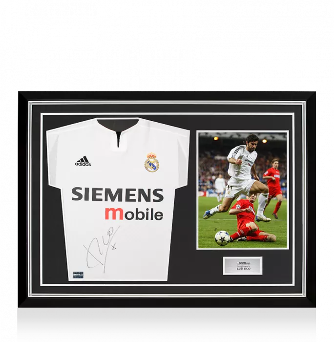 icons Luis Figo Front Signed Real Madrid 2003-04 Home Shirt In Hero Frame: Option 1
