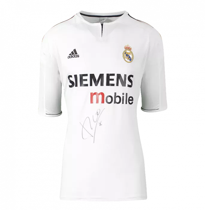 Icons Luis Figo Front Signed Real Madrid 2003-04 Home Shirt In Deluxe Packaging
