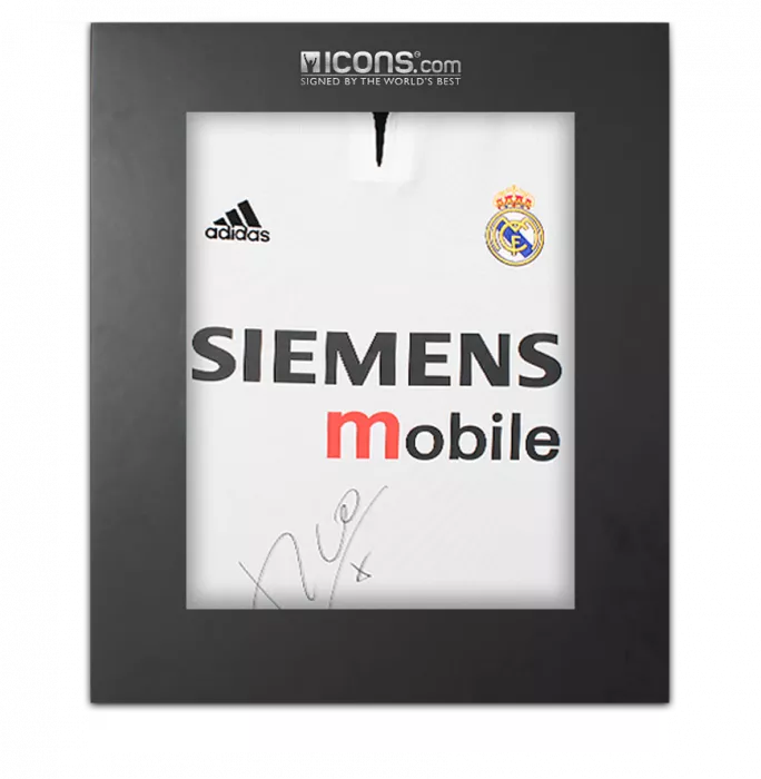 icons Luis Figo Front Signed Real Madrid 2003-04 Home Shirt In Deluxe Packaging