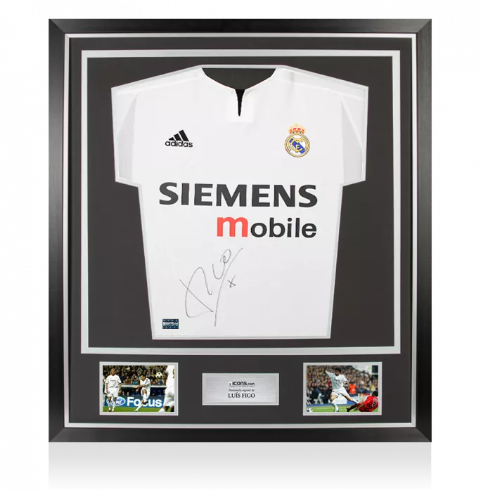 icons Luis Figo Front Signed Real Madrid 2003-04 Home Shirt In Classic Frame