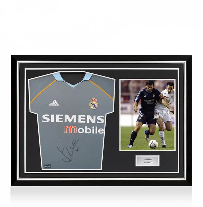 icons Luis Figo Front Signed Real Madrid 2003-04 Third Shirt In Hero Frame: Option 1