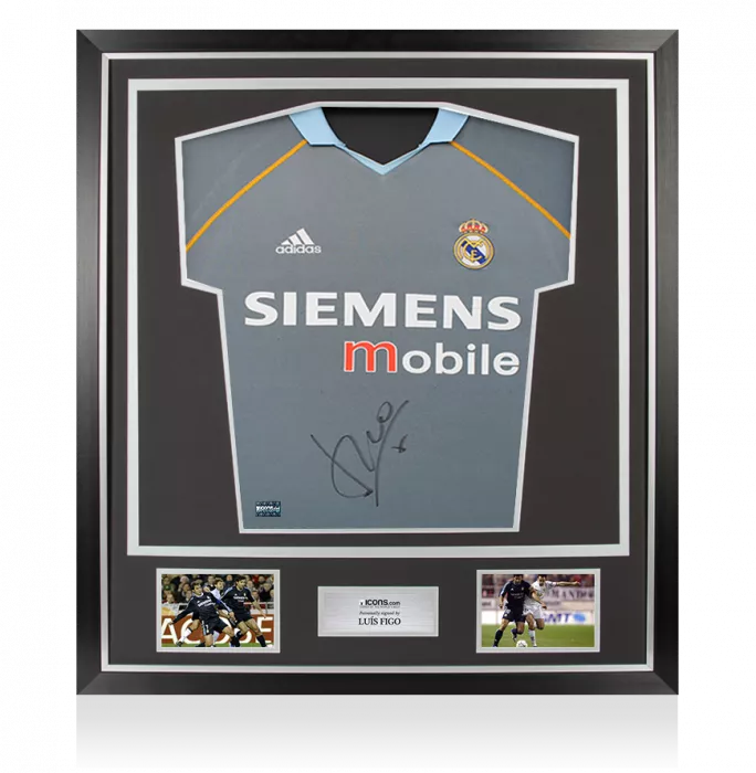 icons Luis Figo Front Signed Real Madrid 2003-04 Third Shirt In Classic Frame