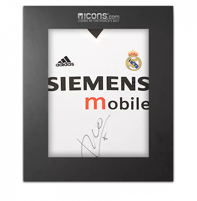 icons Luis Figo Front Signed Real Madrid 2004-05 Home Shirt - Long Sleeved In Deluxe Packaging